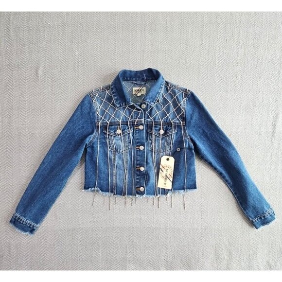 NWT Denim Blvd Los Angeles Denim Jacket Women's Size Small Bling Rhinestoned - Picture 1 of 14